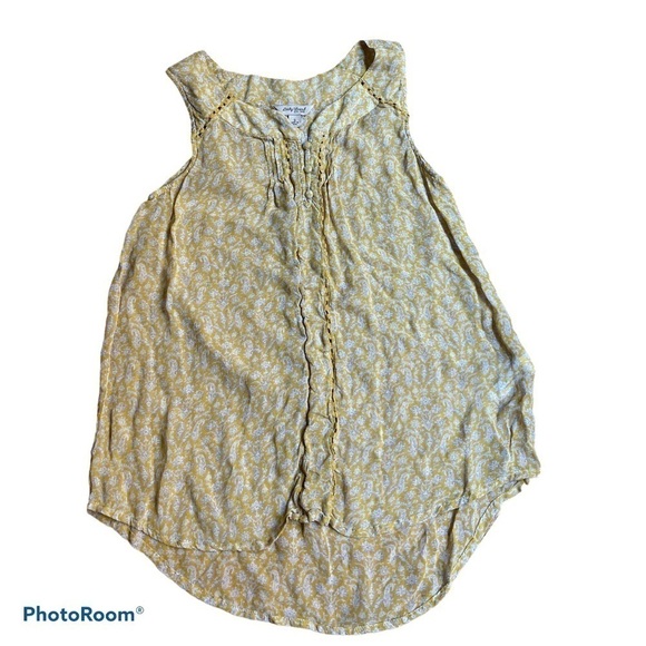 Lucky Brand Yellow Sleeveless Chiffon Blouse Small Boho Pintuck Floral Top - Picture 1 of 4